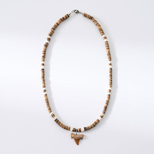 1 pc Bohemian Style Coconut Shell Necklace with Shark Tooth Pendant for Men - Beach - Party Jewelry