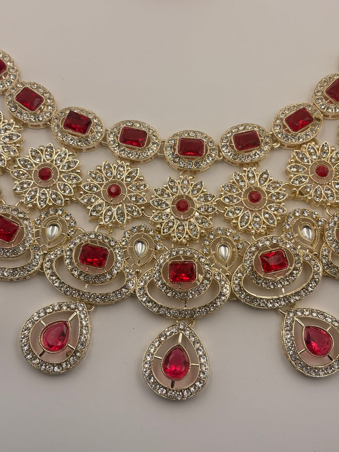 Noor-E-Rajwada Haar Ruby Bridal Jewellery Necklace Set 5 Piece View 2
