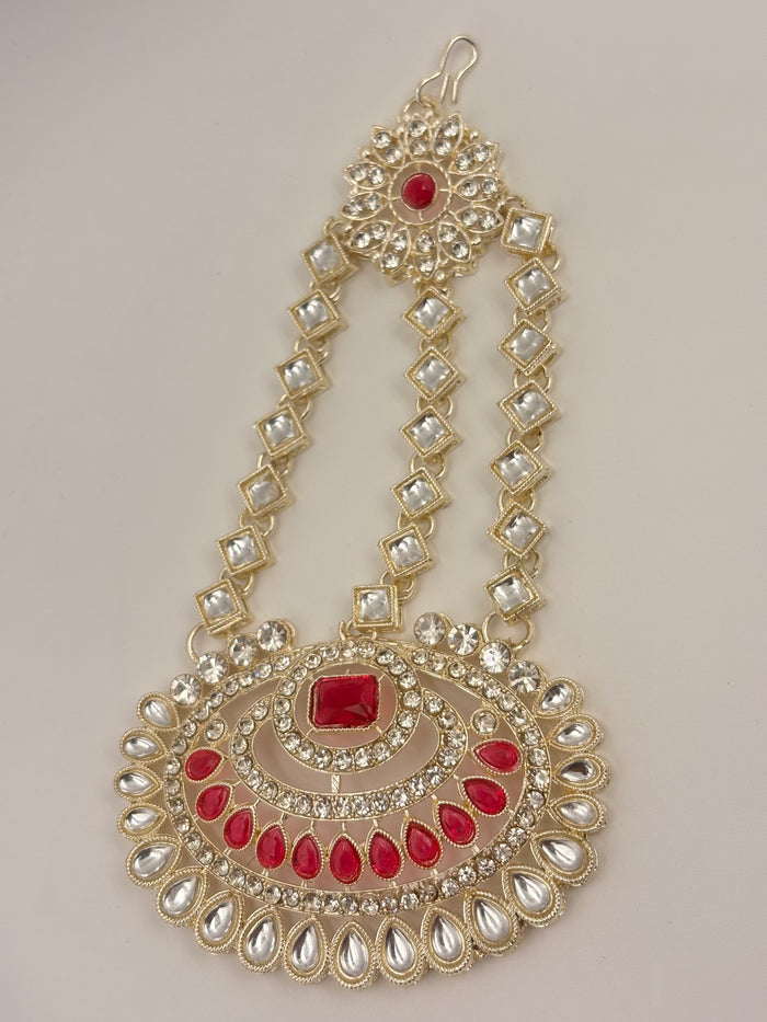 Noor-E-Rajwada Haar Ruby Bridal Jewellery Necklace Set 5 Piece View 6