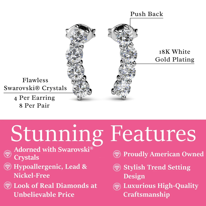 Aubree 18k White Gold Plated Drop Stud Earrings with Swarovski Crystals