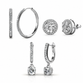 Bianca, McKenzie, Ariel 18k White Gold Plated Earrings with Simulated Diamond Crystals (3 Pair Set)