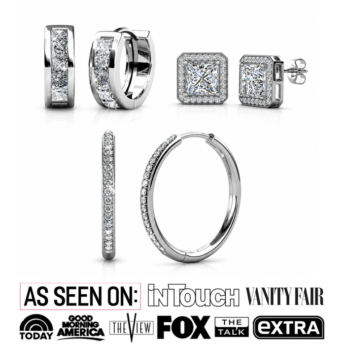 Bianca, Norah, Giselle 18k White Gold Plated Earrings with Simulated Diamond Crystals (3 Pair Set)