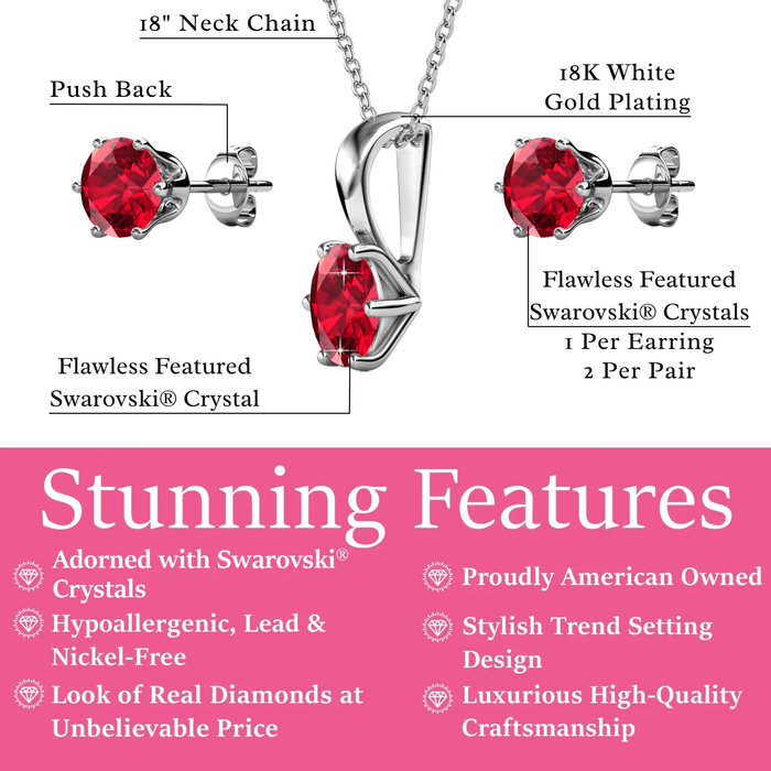 Birthstone 18k White Gold Plated Stud Earrings and Necklace Set with 1ct Swarovski Crystals
