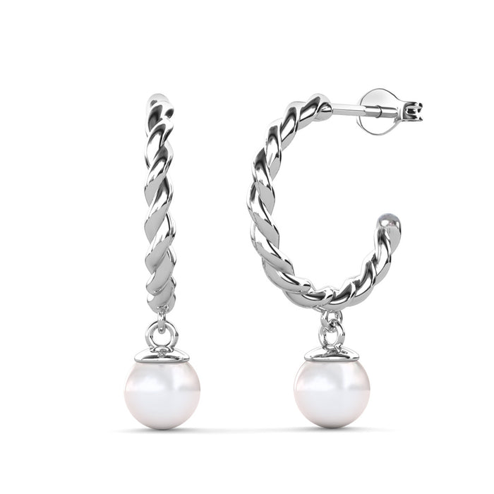 Cheyanne 18k White Gold Plated 16mm Hoop Pearl Earrings & Limited Edition Ribbon Card