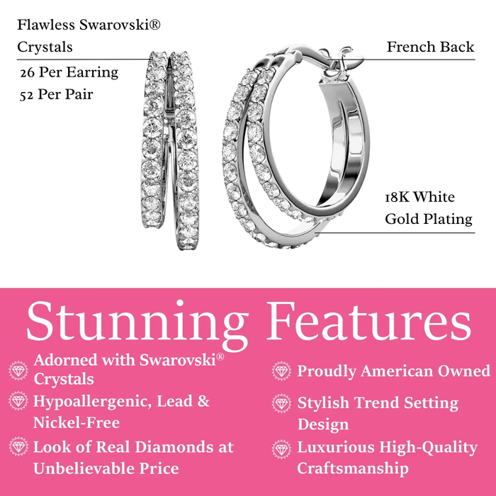 Corina 18k White Gold Plated 20mm Hoop Earrings with Swarovski Crystals