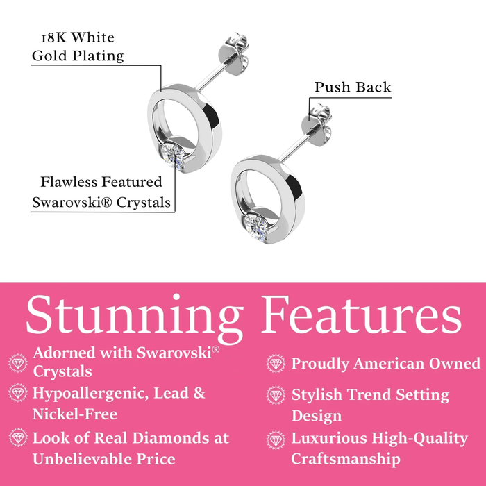 Dahlia 18k White Gold Plated 12mm Hoop Earrings with Swarovski Crystal