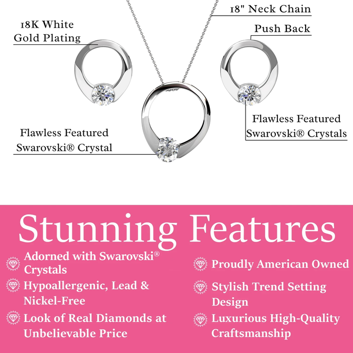 Dahlia 18k White Gold Plated Necklace and Earrings Jewelry Set with Swarovski Crystal
