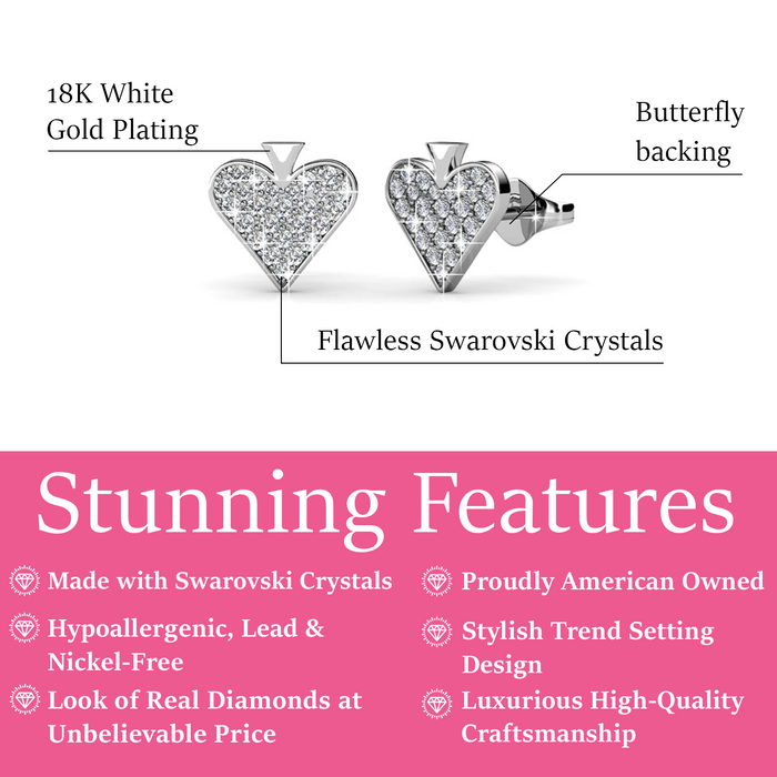 Dylan Swarovski crystal heart stud earrings in white gold plating