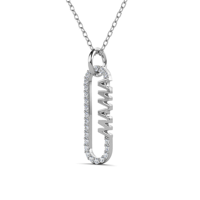 Elaine 18k White Gold Plated Mama Pendant Necklace with Simulated Diamond Crystals