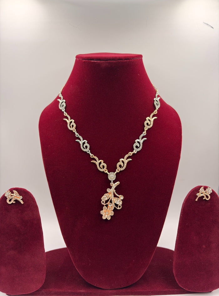 Elegant Gold Leafy Vine Floral Drop Fashion Jewellery Necklace Set