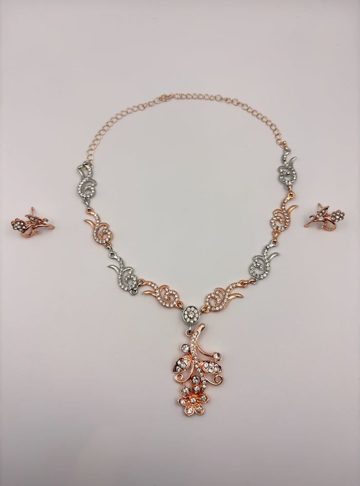 Elegant Gold Leafy Vine Floral Drop Fashion Jewellery Necklace Set View 4