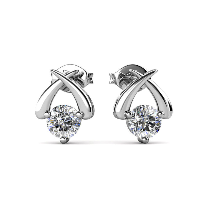 Eloise 18k White Gold Plated Stud Earrings with Solitaire Round Cut Swarovski Crystal