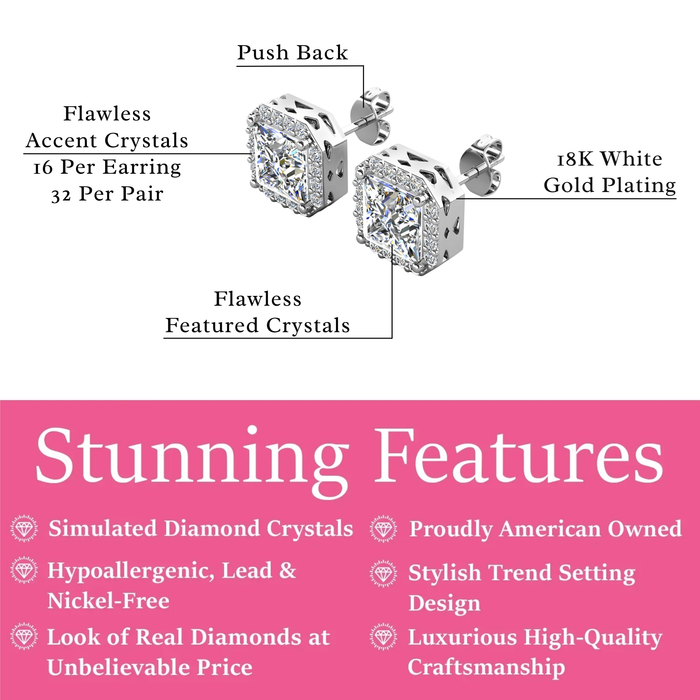 Estelle 18k White Gold Plated Halo Stud Earrings with Simulated Diamond Crystals