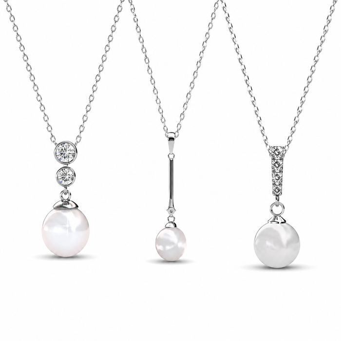 Gabrielle, Tatum, Genevieve 18k White Gold Plated Pearl Necklace for Women (Set of 3)