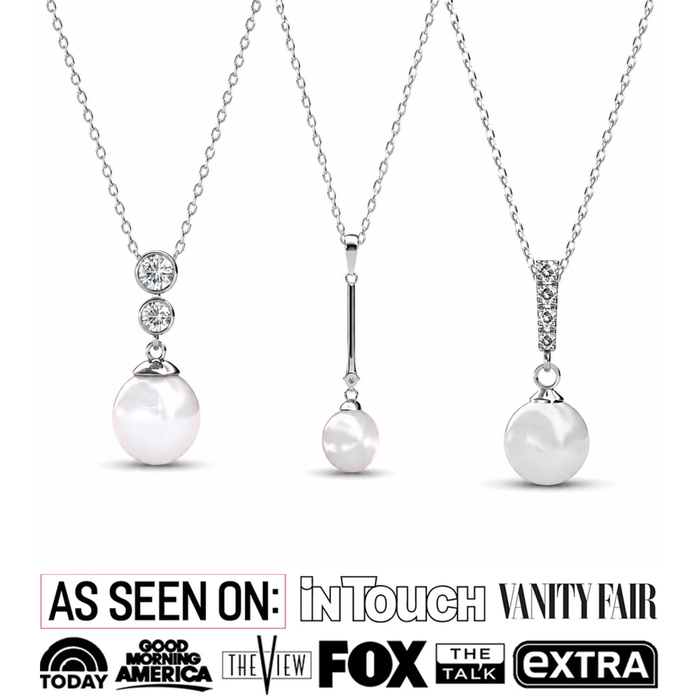 Gabrielle, Tatum, Genevieve 18k White Gold Plated Pearl Necklace for Women (Set of 3)