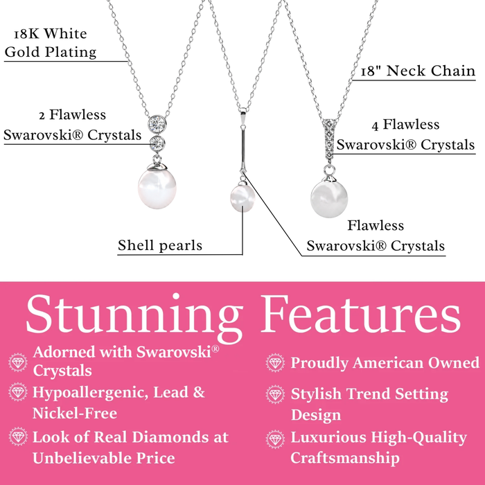 Gabrielle, Tatum, Genevieve 18k White Gold Plated Pearl Necklace for Women (Set of 3)