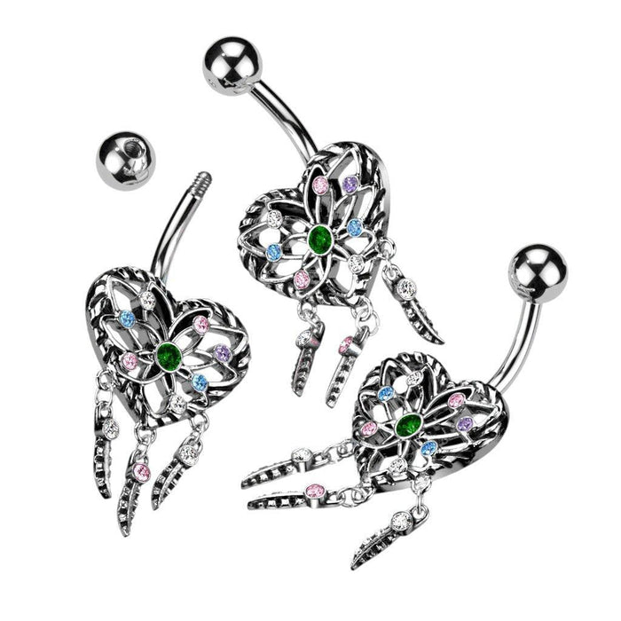 Heart Dreamcatcher Belly Bar 14G-My Body Piercing Jewellery