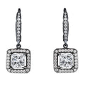 Ivy 18k White Gold Plated Halo Dangle Earrings with Princess Cut Simulated Diamond Crystals - Final Sale