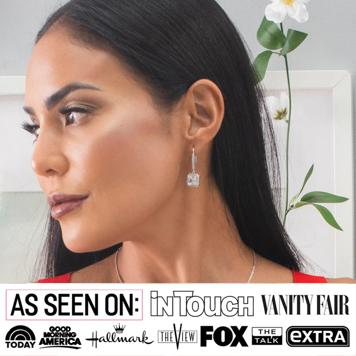 Ivy 18k White Gold Plated Halo Dangle Earrings with Princess Cut Simulated Diamond Crystals - Final Sale