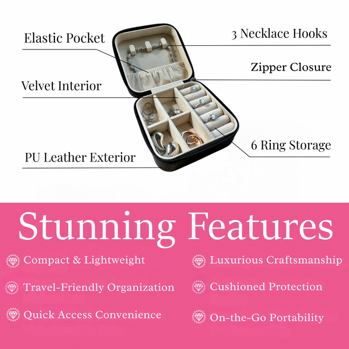Jewelry Travel Case, Black Mini Jewelry Box Organizer for Women