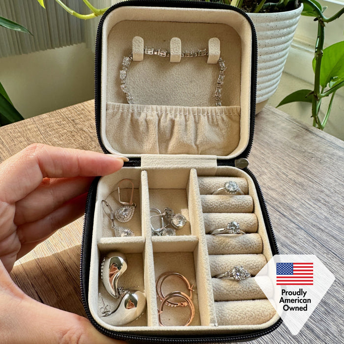 Jewelry Travel Case, Black Mini Jewelry Box Organizer for Women