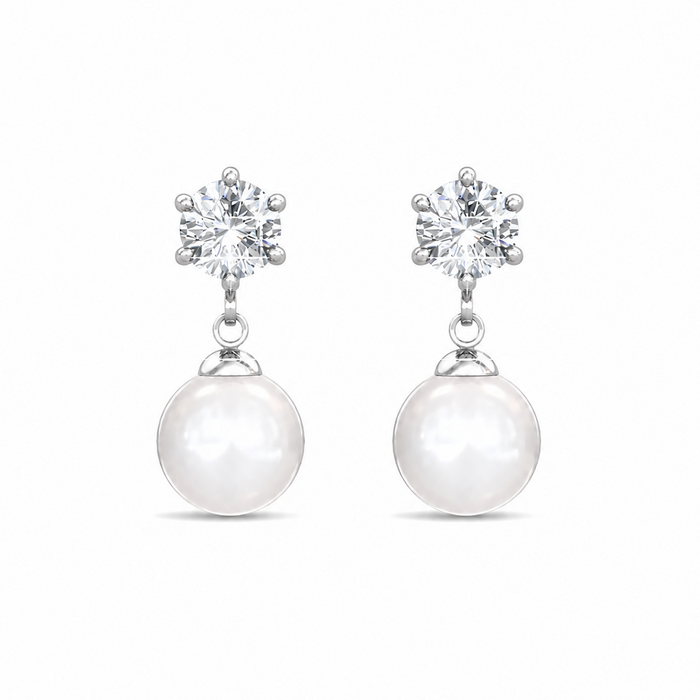 Kyra 18k White Gold Plated Pearl Drop Earrings with Swarovski Crystals