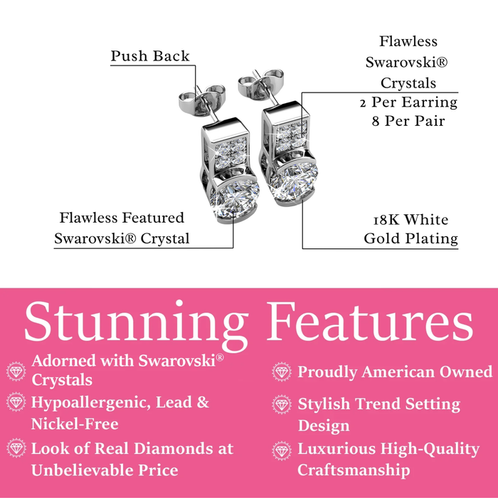 Laya 18k White Gold Plated Stud Earrings with Swarovski Crystals — Final Sale