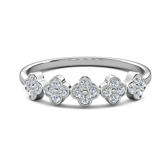 Linda 18k White Gold Plated Clover Flower Ring with Swarovski Crystals