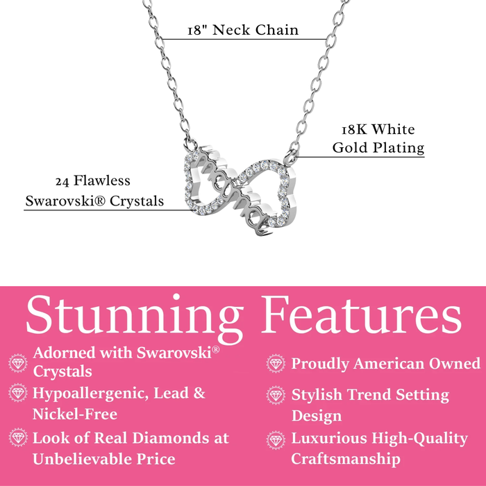 Lisa 18k White Gold Plated Infinity Necklace with Swarovski Crystals & Heartfelt Message for Mom