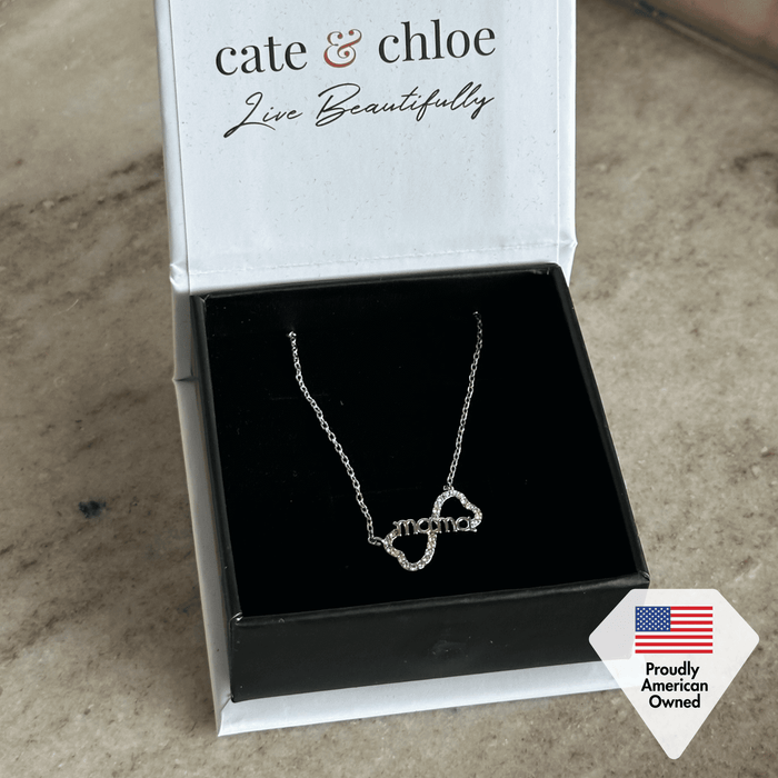 Lisa 18k White Gold Plated Infinity Necklace with Swarovski Crystals & Heartfelt Message for Mom