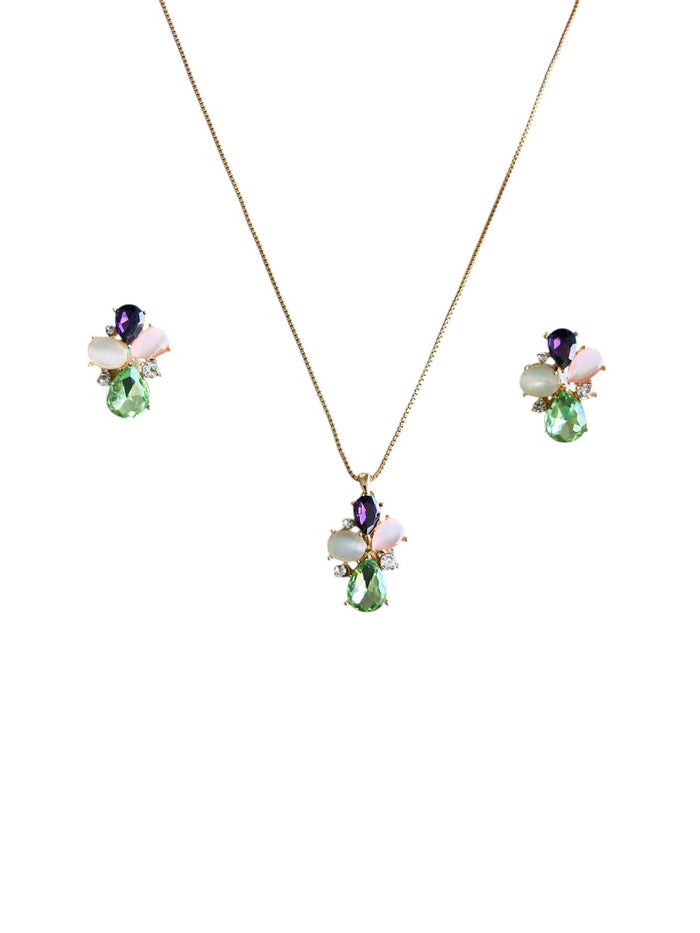 Multi Stone Pendant Necklace & Earrings Set