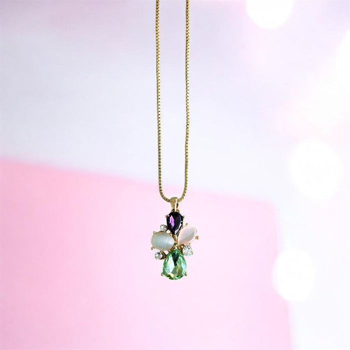 Multi Stone Pendant Necklace & Earrings Set