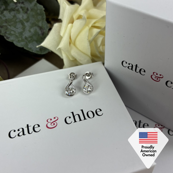 Parker 18k White Gold Plated Teardrop Stud Earrings with Swarovski Crystals