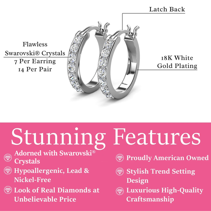 Presley 18k White Gold Plated 17mm Hoop Earrings with Swarovski Crystals