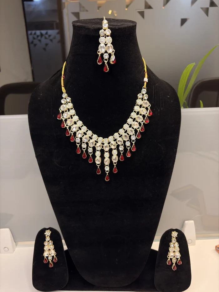 Red Drop Bridal Necklace Set Bridal Jewellery Four Piece