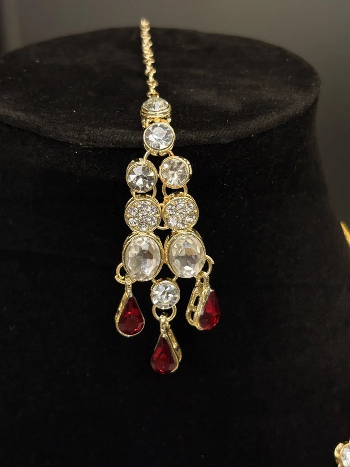 Red Drop Bridal Necklace Set Bridal Jewellery Four Piece View 3