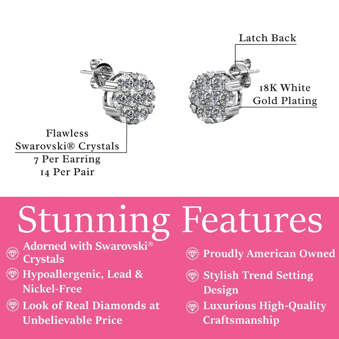 Remy 18k White Gold Plated Stud Earrings with Heart Accents and Swarovski Crystals