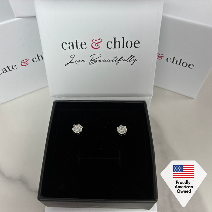 Remy 18k White Gold Plated Stud Earrings with Heart Accents and Swarovski Crystals