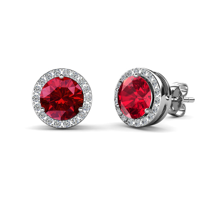 Royal July Birthstone Halo Earrings