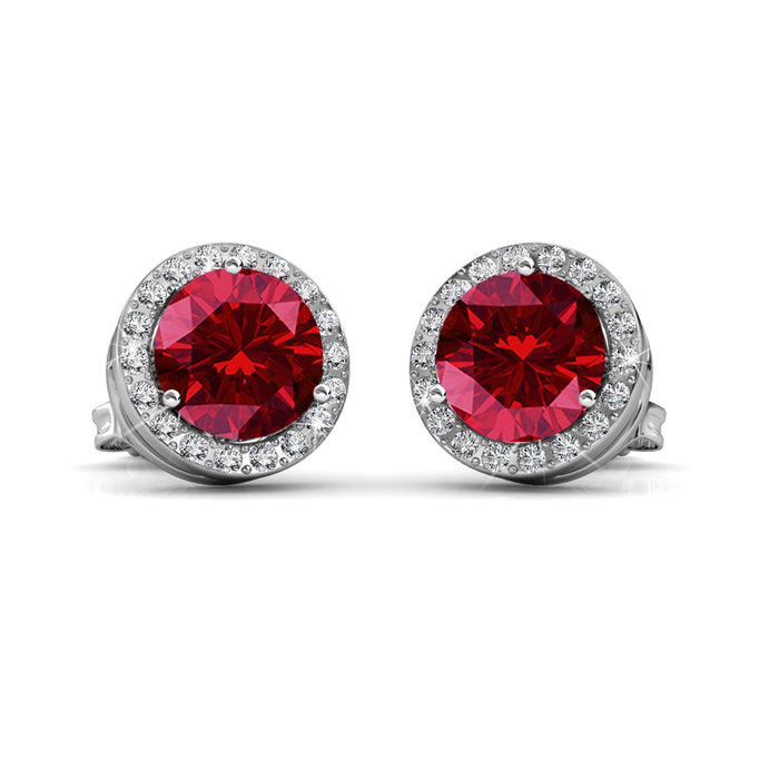 Royal 18k White Gold Plated January Birthstone Halo Earrings with Round Cut Garnet Swarovski Crystals