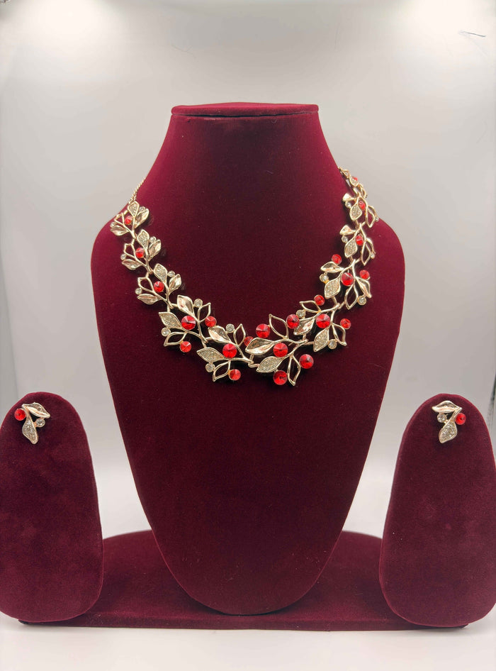 Ruby Floral Statement Necklace Set – Artificial Jewellery for Women | Arveeta
