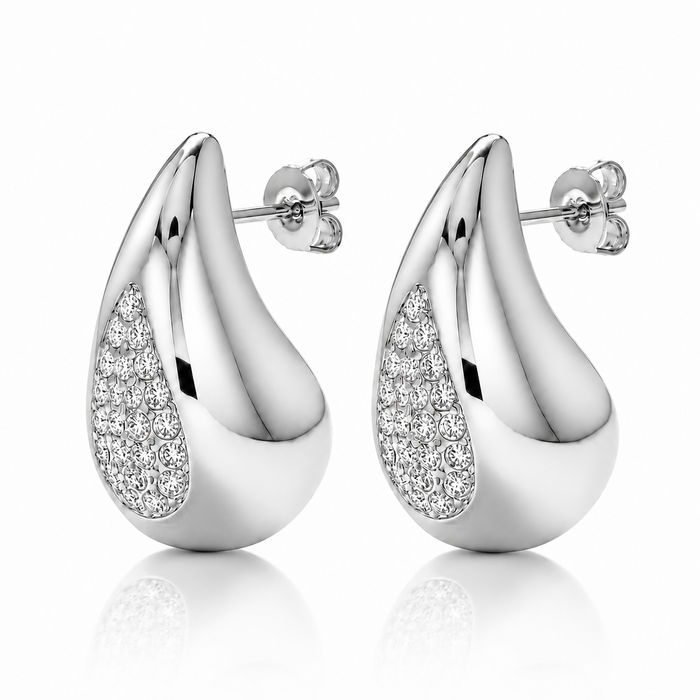 Sally 18k White Gold Plated Tear drop Stud Earrings with Swarovski Crystals