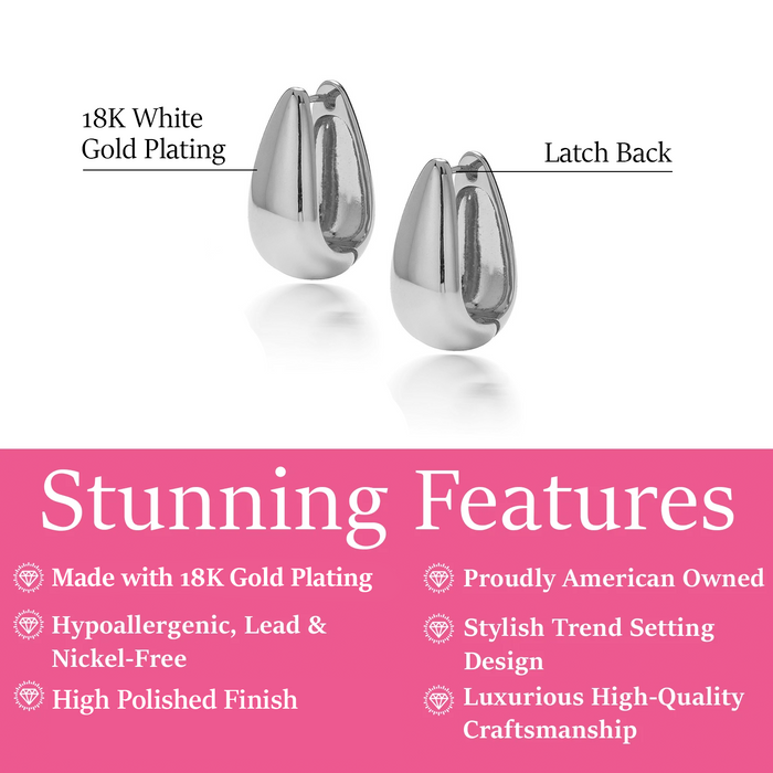 Salma 18k White Gold Plated 15mm Chunky U-Shaped Hoop Earrings