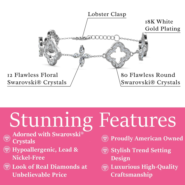 Samara 18k White Gold Plated Clover Station Bracelet with Swarovski Crystals