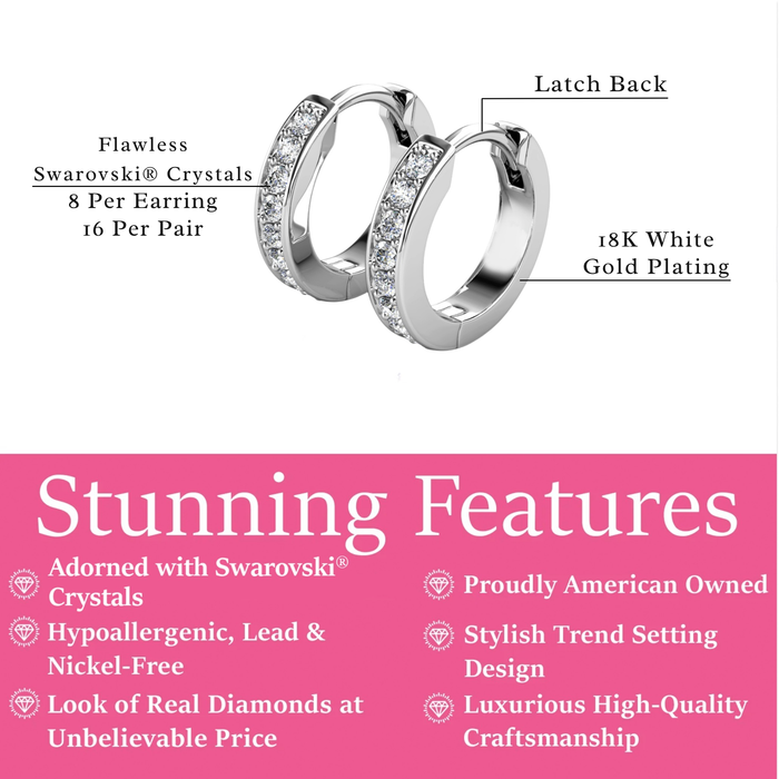 Skye 18k White Gold Plated 12mm Crystal Hoop Earrings with Swarovski Crystals