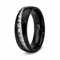 The Brilliance Black Stainless Steel Wedding Band with Offset 12 CZ's - 7mm