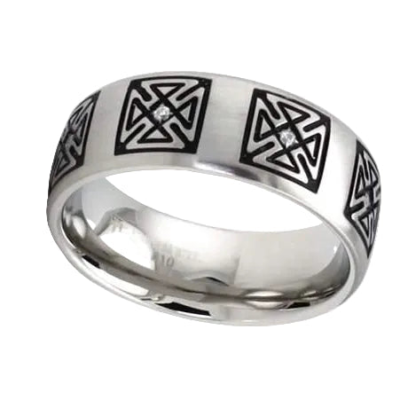 Stainless Steel Celtic Cross Cubic Zirconia Ring -8mm
