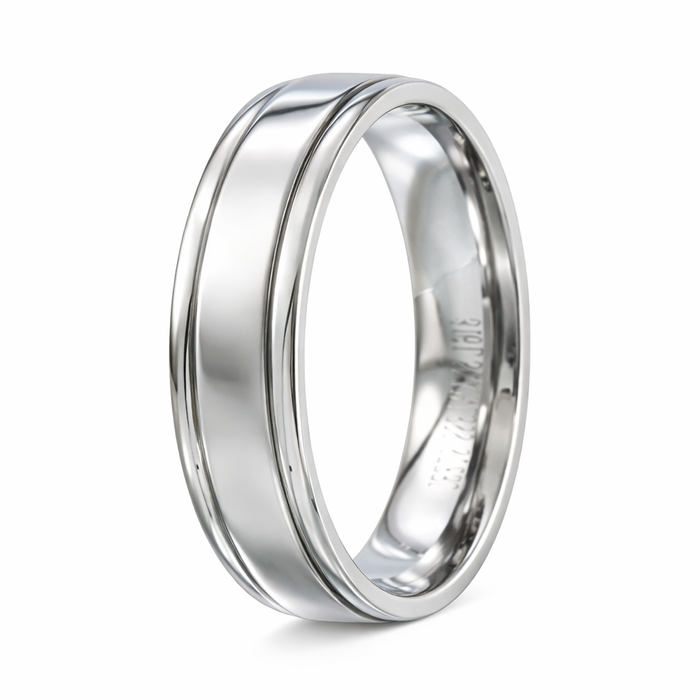 The Lineage Men's Stainless Steel Ring with Grooved Edges and Polished Finish | 6mm