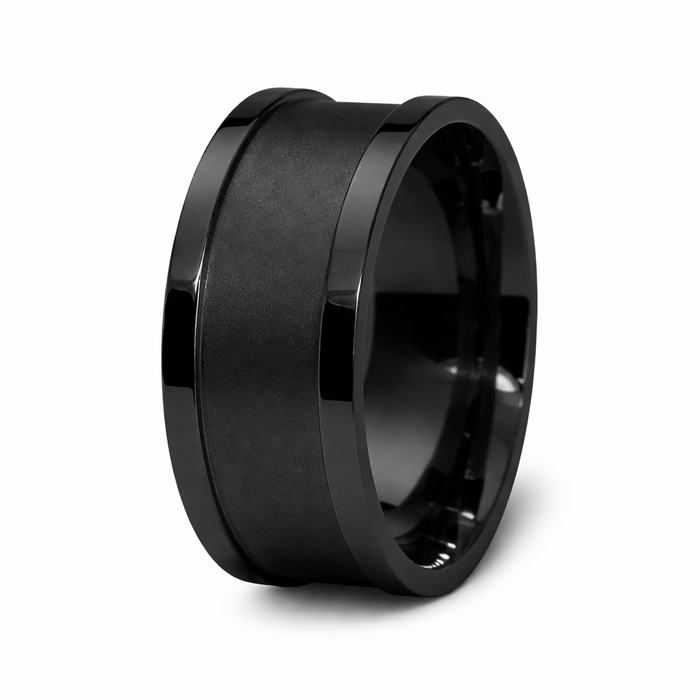 The Midnight Matte Black or Grey Stainless Steel Ring with Satin Edges - 10mm