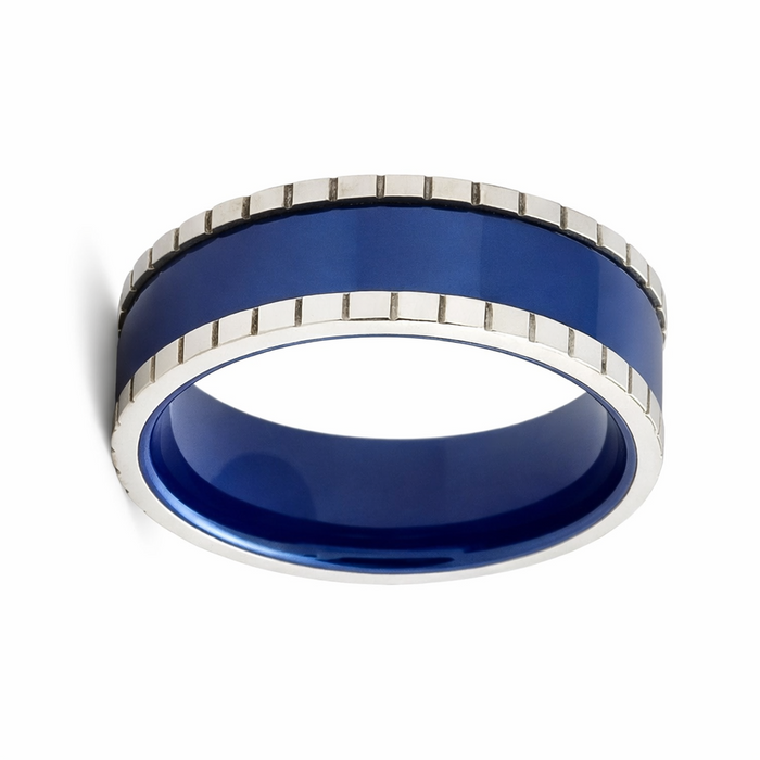 The Royal Stainless Steel Ceramic Royal Blue Ring With Block Edges-8mm